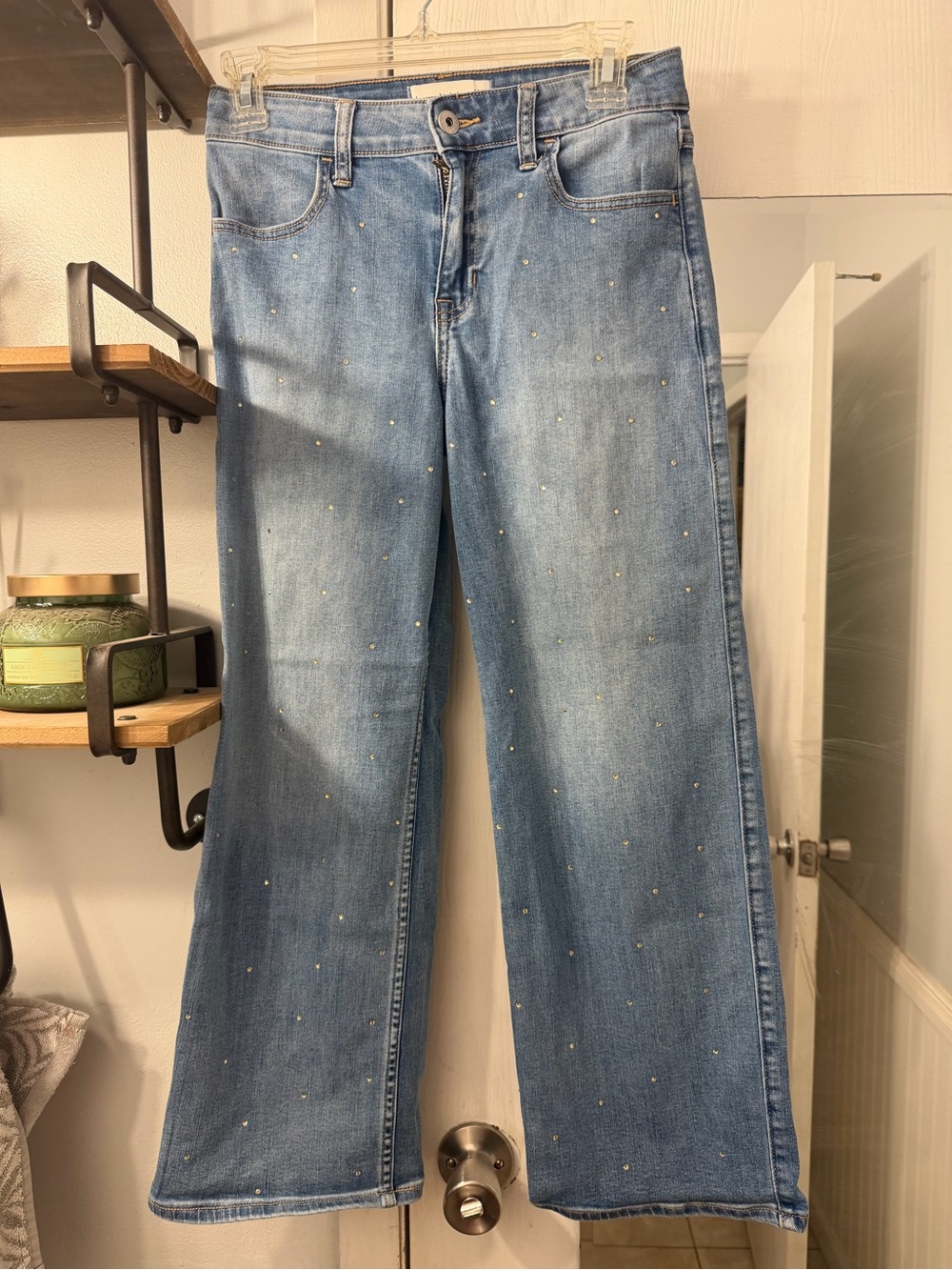 abercrombie kids Light Blue Wide-Leg Jeans with Pearl Studs